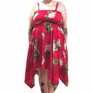 Rima Beachworld One Size Fits All Red & Floral Beach Dress Caribbean Hawaiian